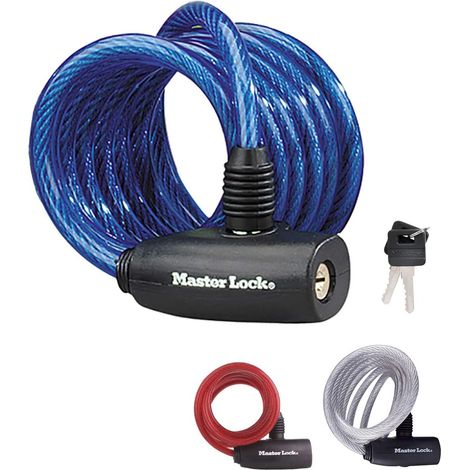 Master Lock Unisex-Adult Cable Antivol Vélo (1,8 m Câble) (Clé) (Extérieur) (Couleur Aléatoire) 8212EURDPRO, Noir (coloré), 1.8 m Câble
