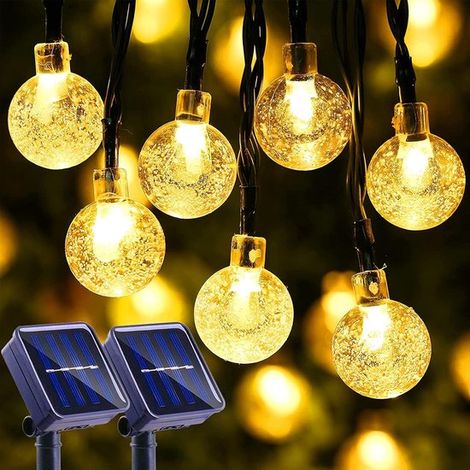 Ghirlanda luminosa a LED solare da 22 m, 200 LED, luce bianca calda, impermeabile, con sfera di cristallo, ideale per feste in giardino e patio. (1/5)