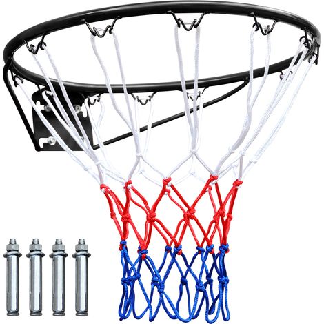 Anneau de Basket 45,7 cm en Acier avec Filet en Nylon pour Montage Murale et Porte, Usage Intérieur/Extérieur, Noir (1/5)