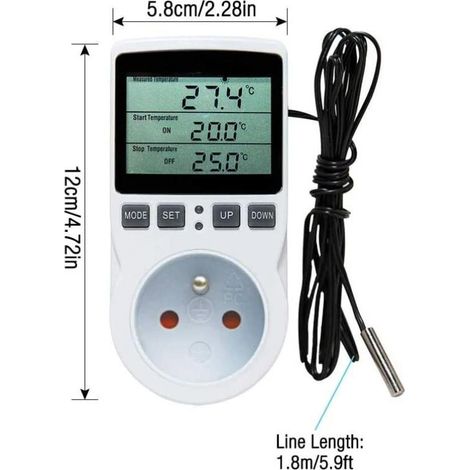 Prise de thermostat, prise de minuterie numérique, prise Programmable numérique avec sonde, minuterie numérique programmable, prise de thermostat de chauffage de serre MNS (1/3)