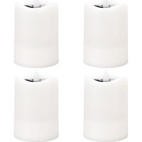 Lot de 4 bougies LED solaires vacillantes jaunes, lampes chauffe-plat (diamètre 7,5 cm)