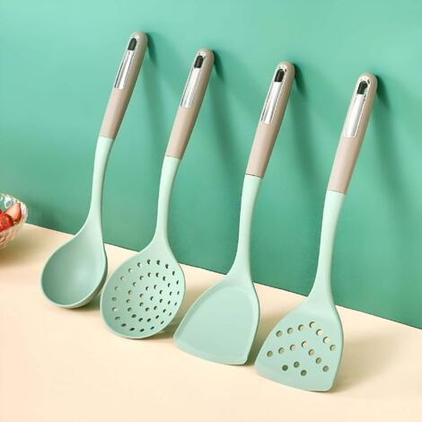 Utensilios de cocina antiadherentes, aptos para cocinar, servir y preparar alimentos.