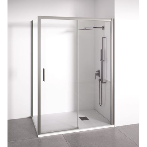 BELLOBATH - Mampara de Ducha Angular 1 Corredera + 2 fijos - Vidrio Antical - Plata - Ancho Adaptable 160-165x87-90 - Puerta Izquierda