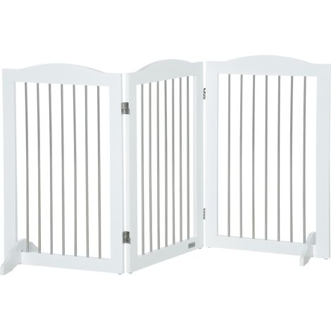 Barriera per cani pieghevole autoportante a 3 pannelli in MDF bianco 154 x 30 x 80 cm (1/5)