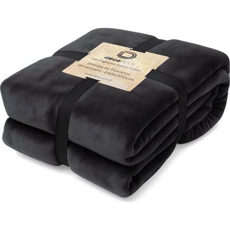 Plaid Sherpa Flanelle XXL 200x240 Gris Anthracite - Couvre-Lit Épais 480g/m² (Taille Couple)