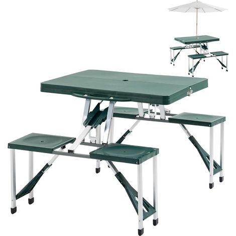 Set Tavolo Tavolino Pieghevole Pic Nic Campeggio Alluminio Con 4 Sgabelli Verde
