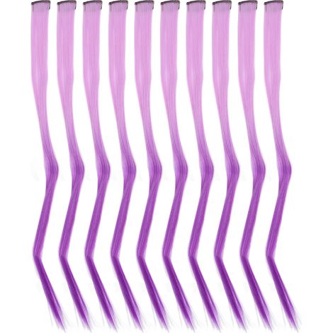 10 Mèches Longues Lisses Dégradées Violet, Pinces à Cheveux Hautes en Couleur, Accessoire Coiffure Chic pour Cosplay, Fêtes Halloween (1/5)