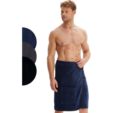 1 Kilt de Sauna, Coton Éponge, Fermeture Velcro, Poches de Rangement, Taille Réglable, pour Homme Sauna Spa (1/5)