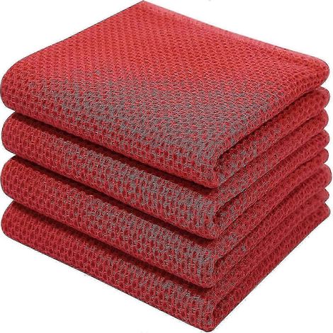 Lot de 6 torchons en éponge 100 % coton de qualité supérieure (34 x 73 cm, rouge), ultra-absorbants et munis d'une boucle de suspension. (1/5)