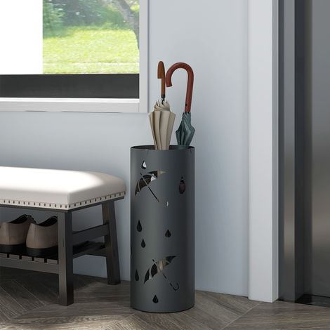 Porte-parapluie acier forme colonne compartiment inférieur amovible Ø17x41cm, gris
