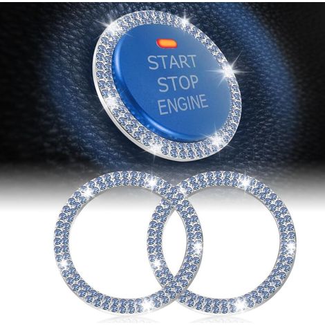 2PCS Autocollants décoratifs pour bouton de démarrage de voiture, strass et cristaux. Anneaux brillants pour bouton de démarrage, accessoires intérieurs scintillants pour voiture - Bleu (1/5)