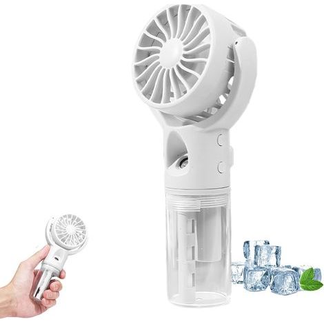 Ventilateur portable avec brumisateur, rechargeable par USB, 4 vitesses, ventilateur brumisateur rafraîchissant à piles, mini ventilateur personnel pour le bureau, les activités de plein air et les vo