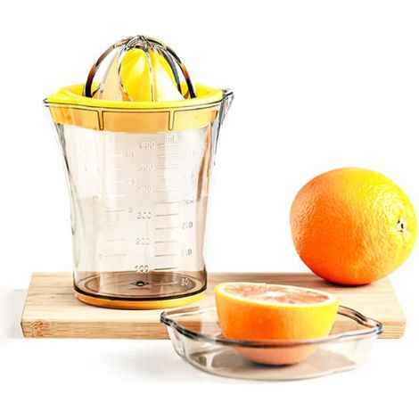 Presse-agrumes 600 ml avec verre doseur - Jaune - Presse-fruits manuel - pour oranges et citrons (1/5)