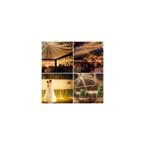 Litzee – Luci natalizie a stringa da 100 m con 600 LED – Bianco caldo – 8 modalità – Impermeabili – Decorazione per interni ed esterni – PVC resistente al calore – Crezuo