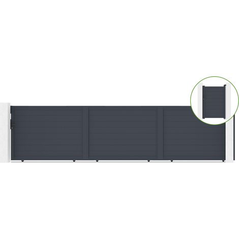 Portail coulissant 6m EIGER H.140cm alu + portillon EIGER H140 GRIS (1/5)