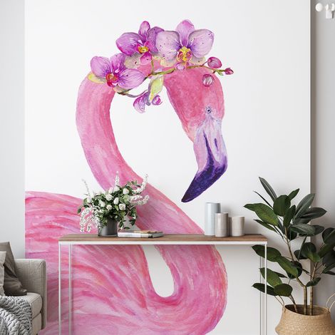 Papier peint panoramique - Flamant rose Fleurs - 130 cm x 182 cm (1/4)