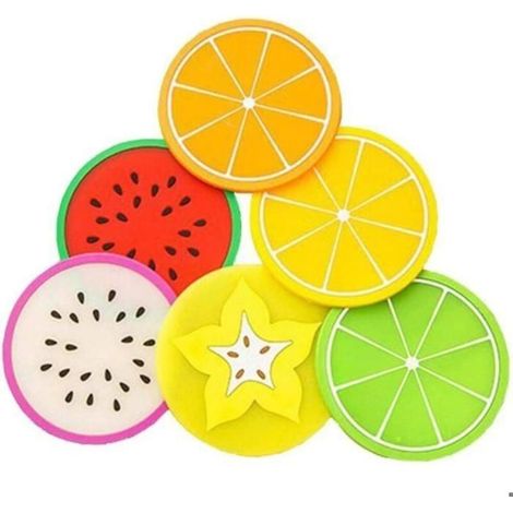 Dessous de Verre - KZQ - Lot de 7 - Silicone Antidérapant - Motif Fruits - 8.7 cm (1/4)