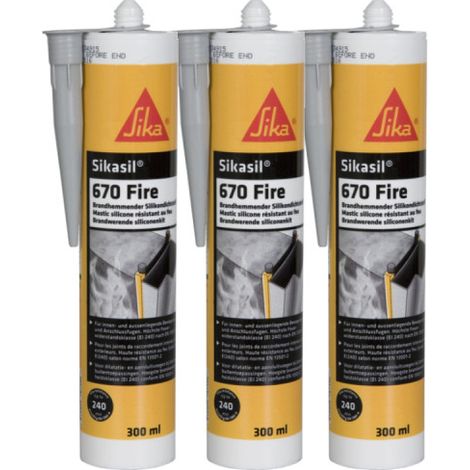 Juego de 3 selladores ignífugos para juntas SIKA - Sikasil 670 Fire - Gris - 300ml