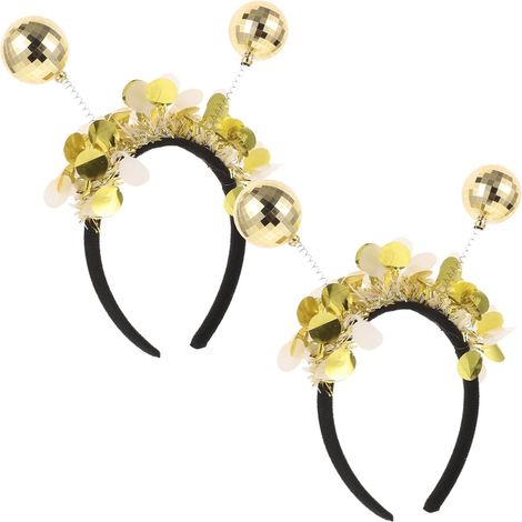 Set aus 2 goldenen Haarbändern mit lasergeprägten PU-Bällen und goldenen Punkten, elegante Partyaccessoires für Karneval und Festivals (1/5)