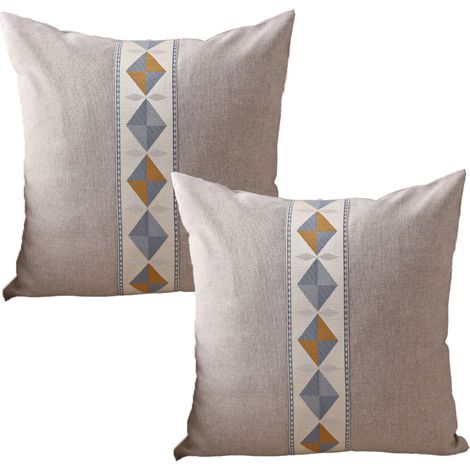 Lot de 2 coussins décoratifs en lin, style ethnique, broderie géométrique, modernes et simples. (1/5)