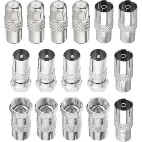 Lot de 16 fiches d'antenne TV, adaptateur de câble d'antenne satellite, connecteur coaxial F mâle/femelle, kit adaptateur satellite, fiche F vers câble d'antenne F (1/5)