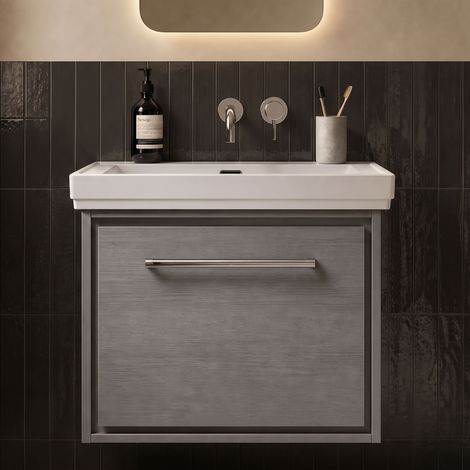 Hudson Reed Lille Wall Hung 1-Drawer Vanity Unit with 0TH Classique Basin 600mm Wide - Coastal Grey (1/5)