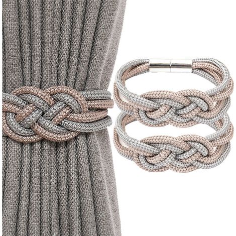 Fermacravatte magnetiche per tende in stile nordico – Set da 2 con nodo in corda intrecciata bicolore, design elegante e installazione senza foratura.