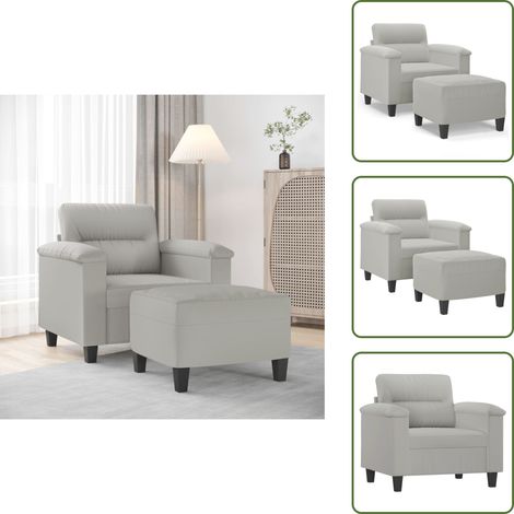 Asiento cómodo - vidaXL Sillón con taburete tela de microfibra gris claro 60 cm - Reposapiés