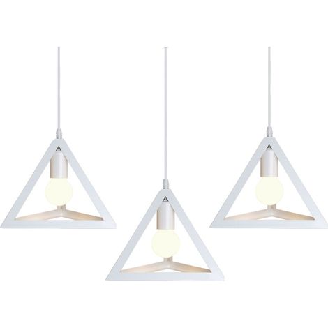 Lustre Suspension industrielle , design rétro, luminaire moderne style métal, éclairage plafond vintage, corde ajustable , pour 3 ampoules E27 (Cage forme triangle 25cm Blanc) - Blanc BLOW (1/3)