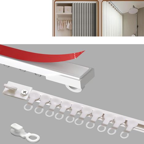 Tringles à rideaux, rails à rideaux, rails muraux, systèmes de rails auto-adhésifs, adaptés aux fenêtres et aux chambres (2 m)