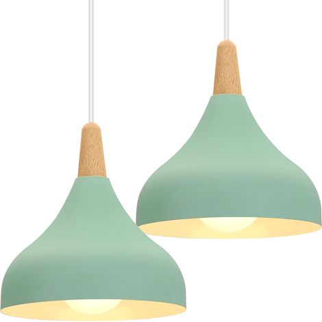 Lot de 2 Lustres Suspensions Rétro 20CM Suspension Luminaire Moderne Style Goutte Chapeau Plafonnier E27 Métal Lampe Suspension pour Salon Chambre Salle à Manger Cuisine (Vert) (1/5)