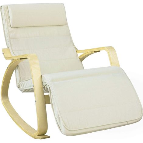 Sobuy – Fauteuil à bascule FST16W – Repose-pieds réglable 5 positions – Accoudoirs en bouleau – Housse 100% coton amovible