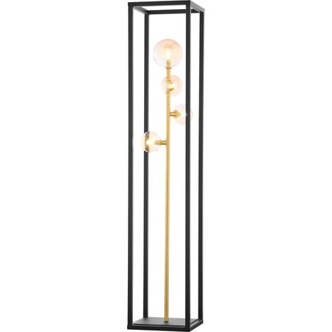 Lampada da terra moderna nero-oro, 2 sfere ambra G9 (1/3)