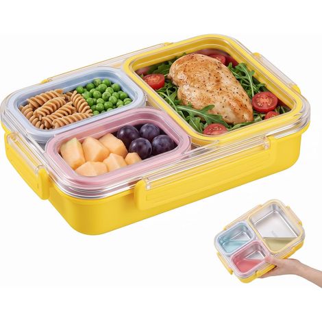 Portapranzo per bambini con 3 scomparti, acciaio inossidabile, 800 ml, con coperchio (1/5)
