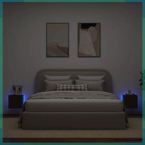 Meuble TV mural - 837231 - chêne marron - éclairage LED - lot 2 pcs 30,5x35x30 cm (1/5)