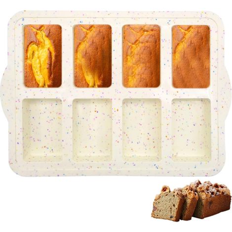 Mini Moule en Silicone à Cake Rectangulaire, Moule Mini Cake 8 Cavités Antiadhésif pour Pain, Brownies, Chocolat, Savon, RéSine 33 x 23.5 x 3cm