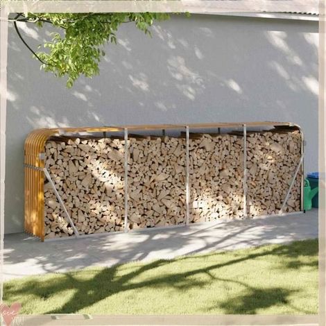 364586 Porte-bches aspect bois 300x45x100 cm acier galvanisé (1/5)