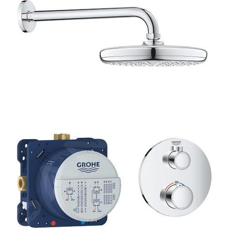 Grohe – Set de douche Tempesta 210 – Robinet thermostatique encastré – Douche de tête Rain 210mm – Débit 27 l/min – 34726000 (1/5)