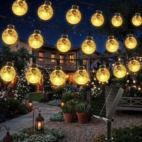 Guirlande lumineuse solaire pour jardin, étanche extérieur, 12 m 100 LED blanc chaud, alimentée par énergie solaire avec 8 modes d'éclairage, guirlande en PVC pour décoration de terrasse (1/5)