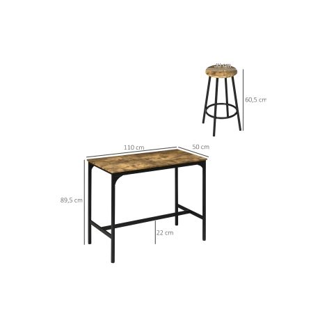 Ensemble table de bar marron rustique 5 pièces en métal avec 4 tabourets et design industriel pour cuisine et espace bar (1/5)