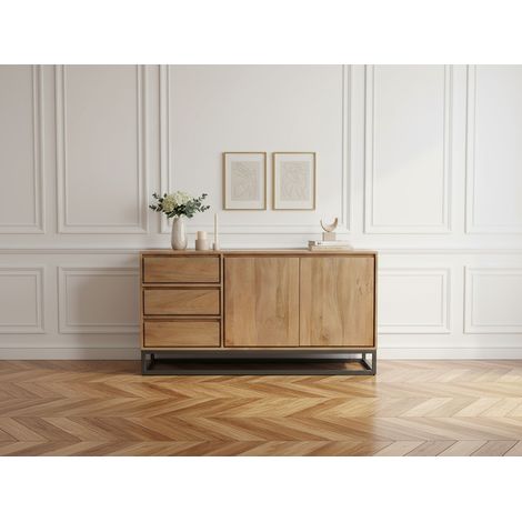 BOBOCHIC - Buffet 2 portes 3 tiroirs 150 cm BERGERAC bois massif de manguier (1/5)