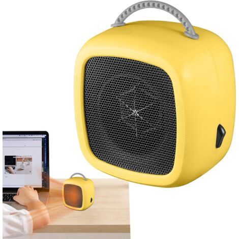 Chauffage électrique portable efficace de 600 W, deux modes et poignée Petit chauffage rapide, chauffage électrique silencieux, adapté pour le bureau, la chambre, la cuisine, jaune (1/5)
