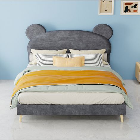 cama infantil tapizada 140x200 cm tela gris OKMYHOME (1/5)