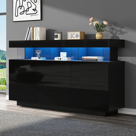 Armoire moderne, dimensions : 140 x 35 x 80 cm. Finition brillante. Conçue pour être utilisée dans les salons, les cuisines ou les couloirs. Disponible en couleur noire. Idéale pour les espaces de vie (1/5)
