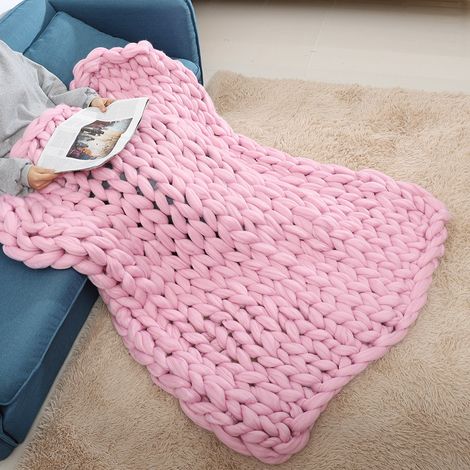 Gestrickte, dicke Plüsch-Sofadecke, warm, weich, super groß und voluminös (Rosa, 100 x 80 cm / 39,4 x 31,5 Zoll) (1/5)