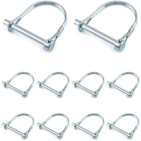 10 Pcs Goupille de Verrouillage Forme D, Goupille Securite en Acier au Carbone Galvanisé pour Jardin Pelouse Remorques - 6 x 50 mm (1/5)