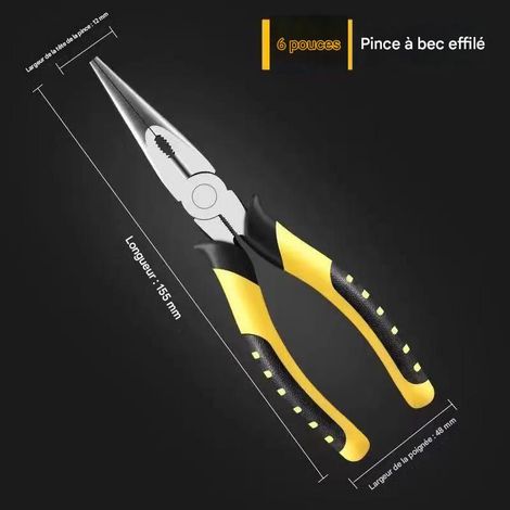 Pince à bec long en acier au carbone - Qualité industrielle - Multifonctionnelle
