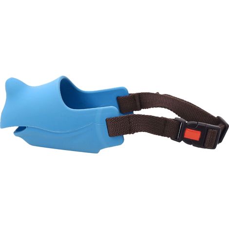 Muselière En Silicone Pour Chien - Forme Rhinocéros Respirante Et Réglable - Prévention Morsure Et Aboiement - Taille XL Bleu (1/5)