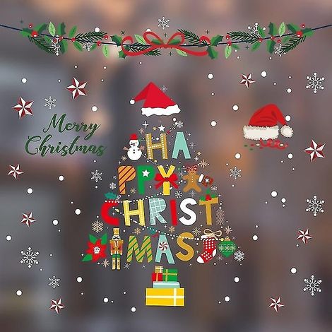 Autocollants décoratifs de Noël, autocollants pour fenêtres de Noël, autocollants muraux de Noël, autocollants pour fenêtres de Noël (1/3)