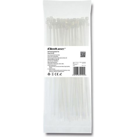 Colliers de serrage Qoltec 3,6 x 200 mm 100 pièces Nylon 66 UV Blanc (1/5)
